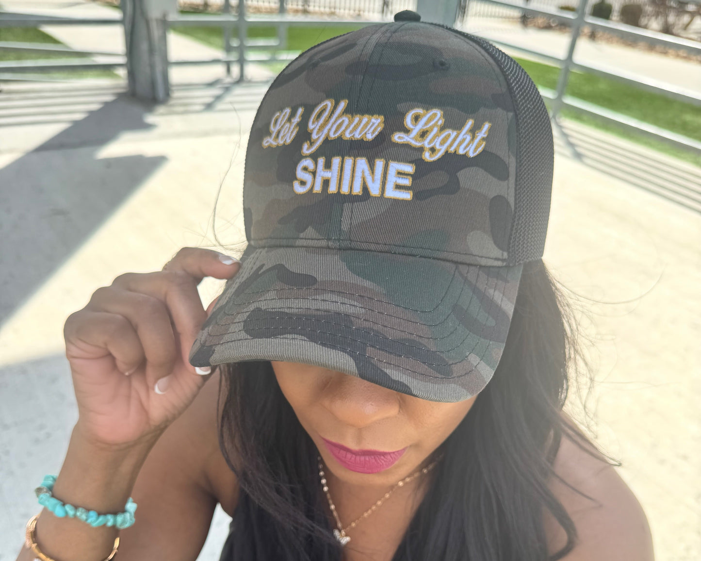 Let Your Light Shine Camo Trucker Cap