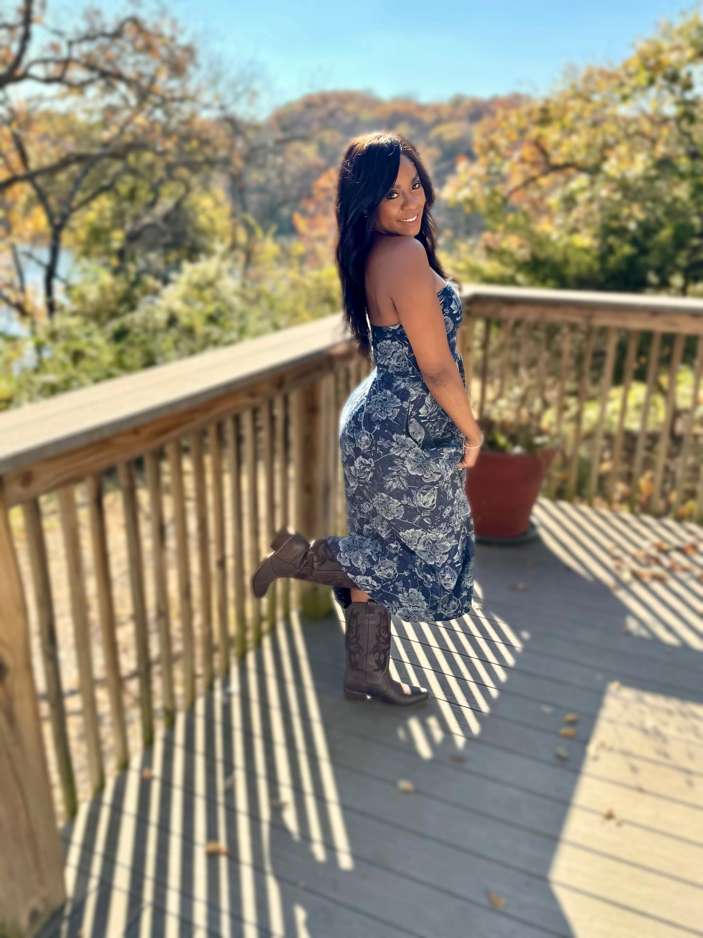 Strapless denim dress