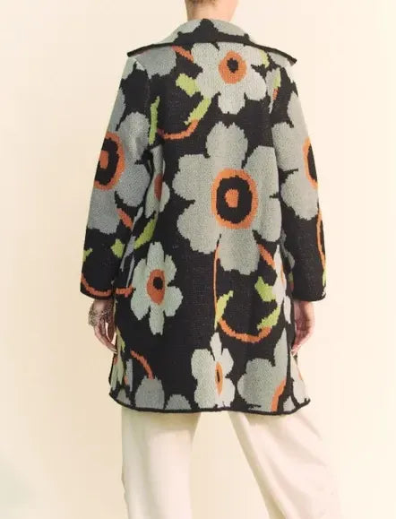 FINAL SALE - Flower Print Cardigan with Front Pockets