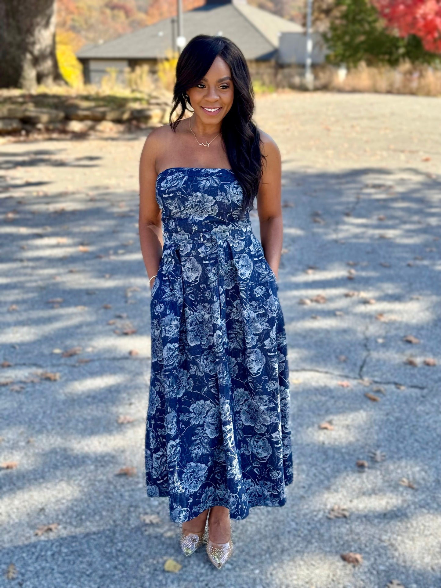 Strapless denim dress