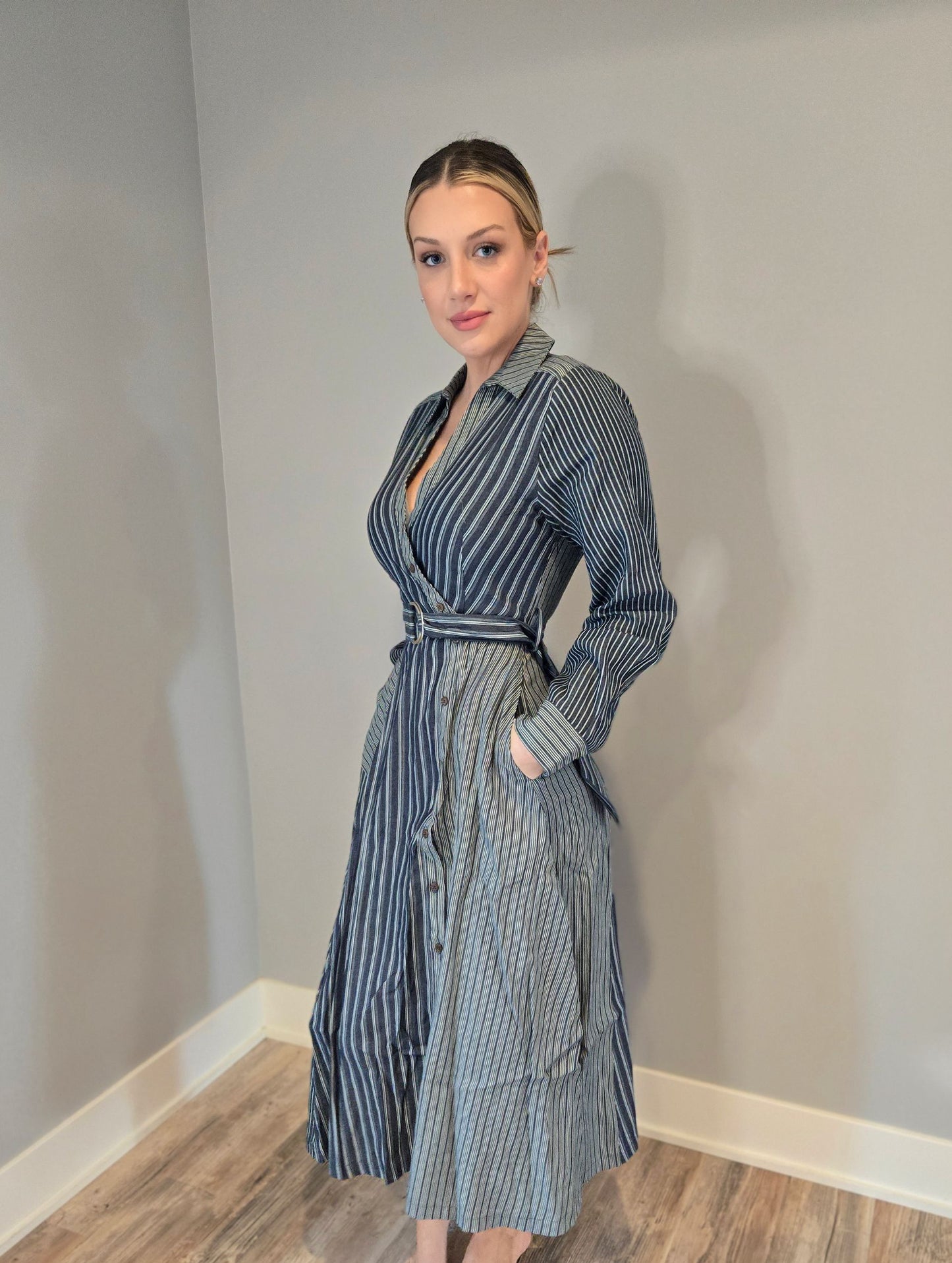 Striped Midi Dress with pockets